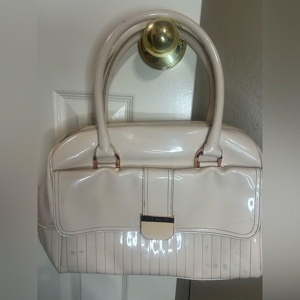 Ted Baker London Women's Patent Vegan Leather PVC Quilted Tote Handbag Tan Beige